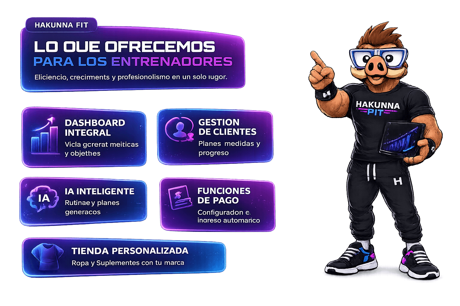 Resumen de lo que ofrece HakunnaFit para entrenadores